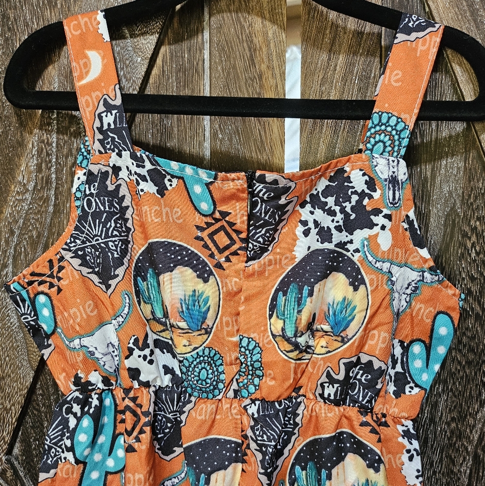 NWT Western Orange and Turquoise Patterned Jumpsuit - Picture 8 of 11